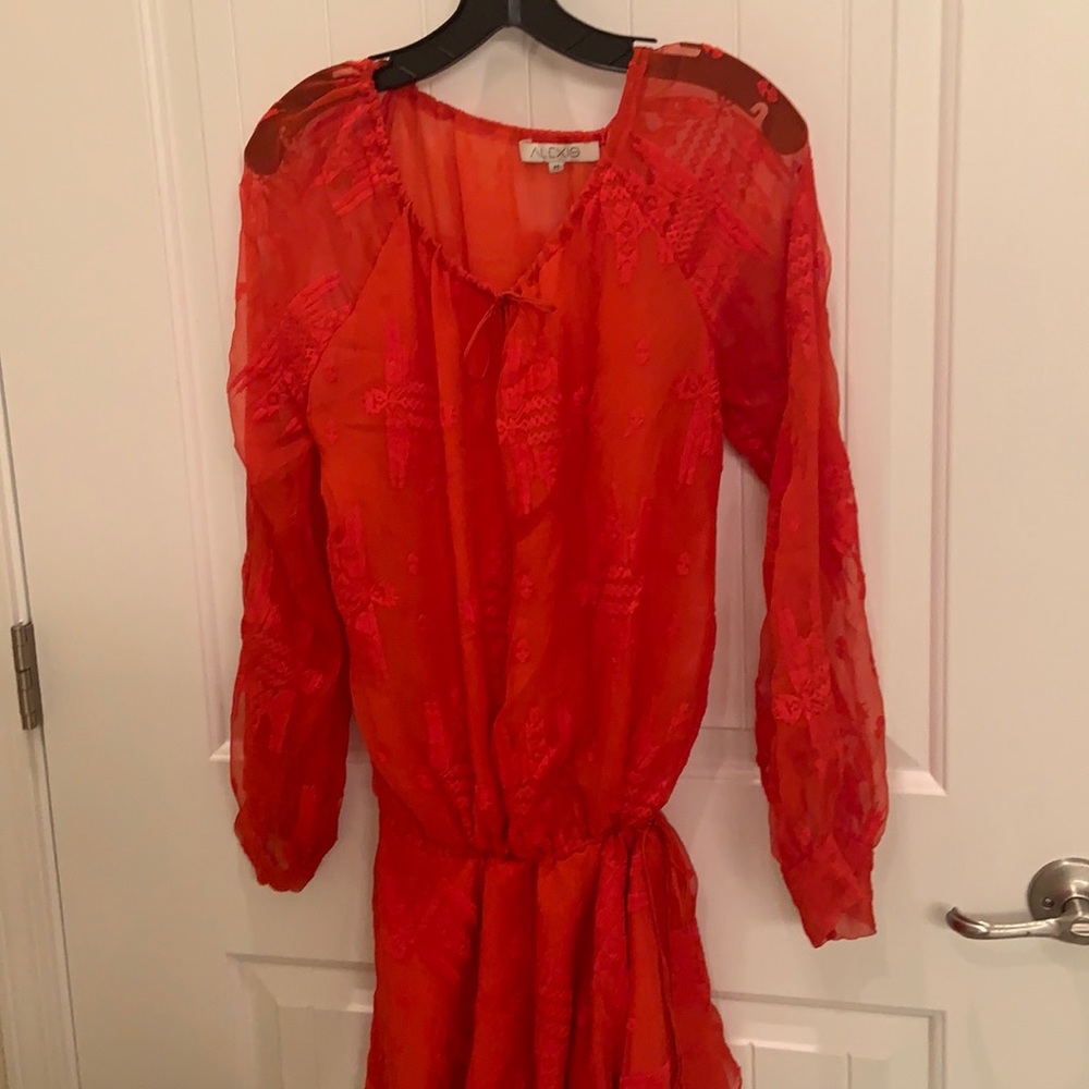 Ladies Alexis draw string drop waist mini dress/ coral red